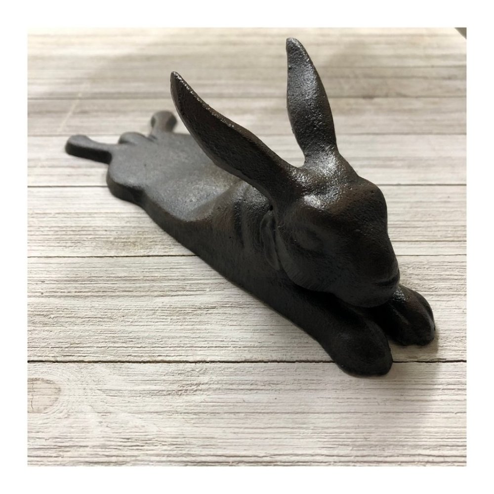 Antique Vintage Style Cast Iron Door Stop Rabbit Hare Wedge Rustic Black - Picture 9 of 11